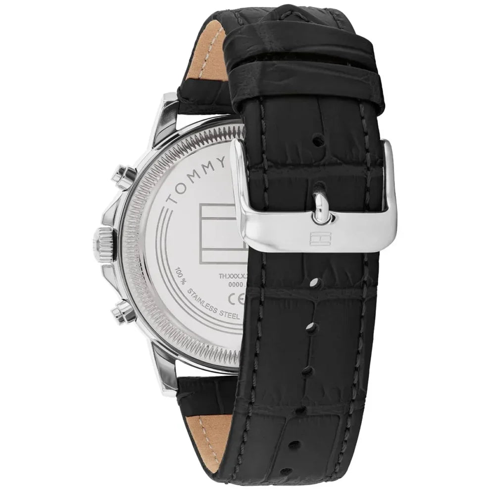 Tommy Hilfiger Stewart 1710605 Black Leather Strap Semi-Skeleton Men's Watch
