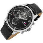 Tommy Hilfiger Stewart 1710605 Black Leather Strap Semi-Skeleton Men's Watch