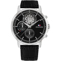 Tommy Hilfiger Stewart 1710605 Black Leather Strap Semi-Skeleton Men's Watch