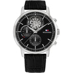 Tommy Hilfiger Stewart 1710605 Black Leather Strap Semi-Skeleton Men's Watch