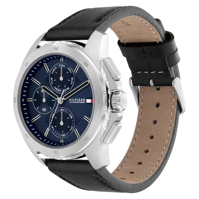 Tommy Hilfiger Larsen 1710619 Multi-Function Blue Dial Men's Black Leather Watch