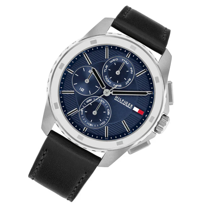 Tommy Hilfiger Larsen 1710619 Multi-Function Blue Dial Men's Black Leather Watch