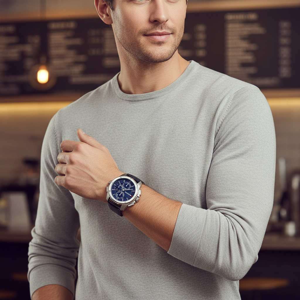 Tommy Hilfiger Larsen 1710619 Multi-Function Blue Dial Men's Black Leather Watch
