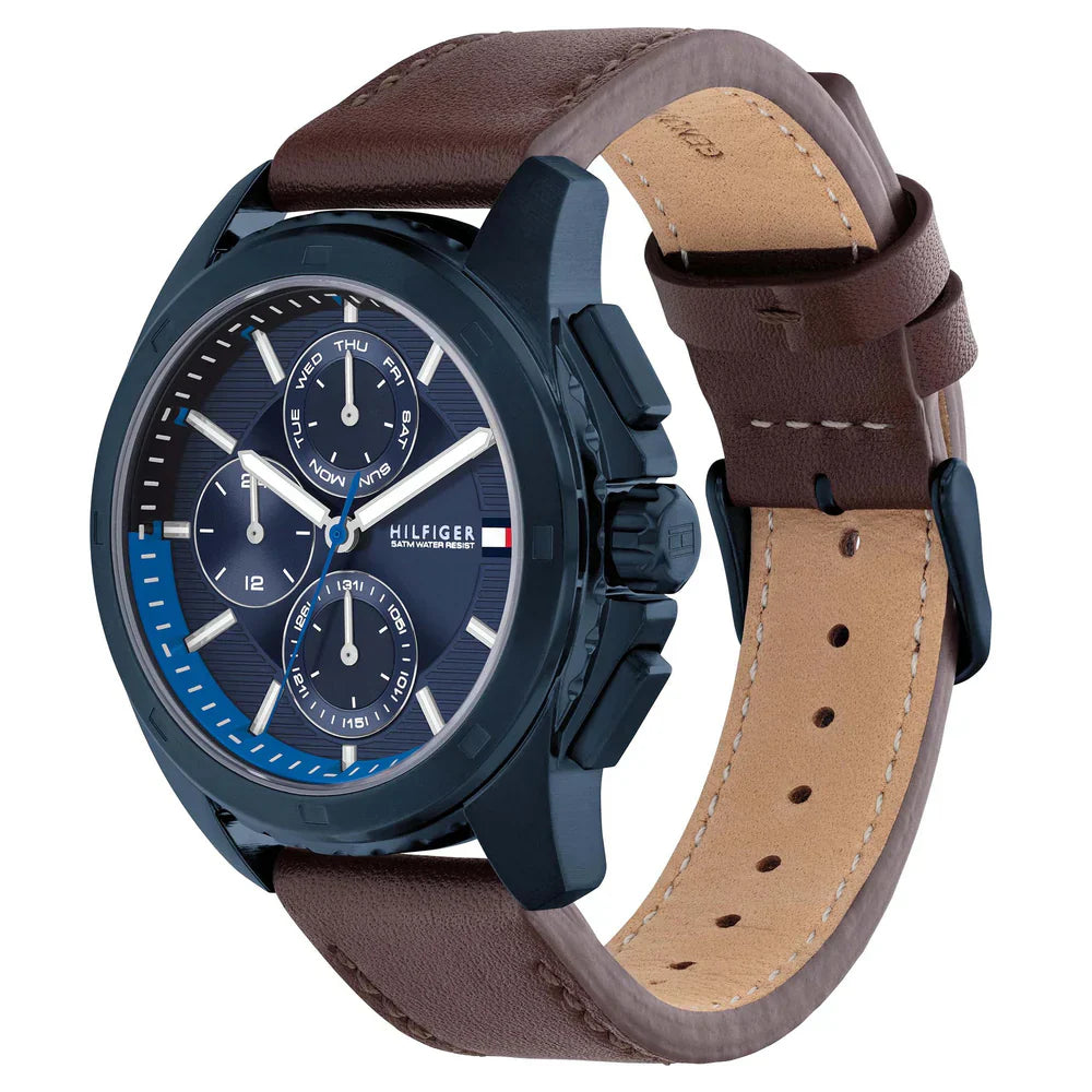 Tommy Hilfiger Larsen 171063 Multi-Function Blue Dial Men's Brown Leather Watch