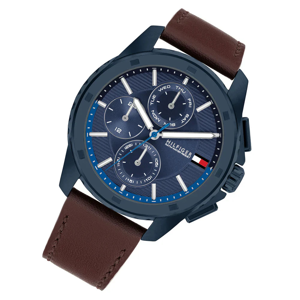 Tommy Hilfiger Larsen 171063 Multi-Function Blue Dial Men's Brown Leather Watch