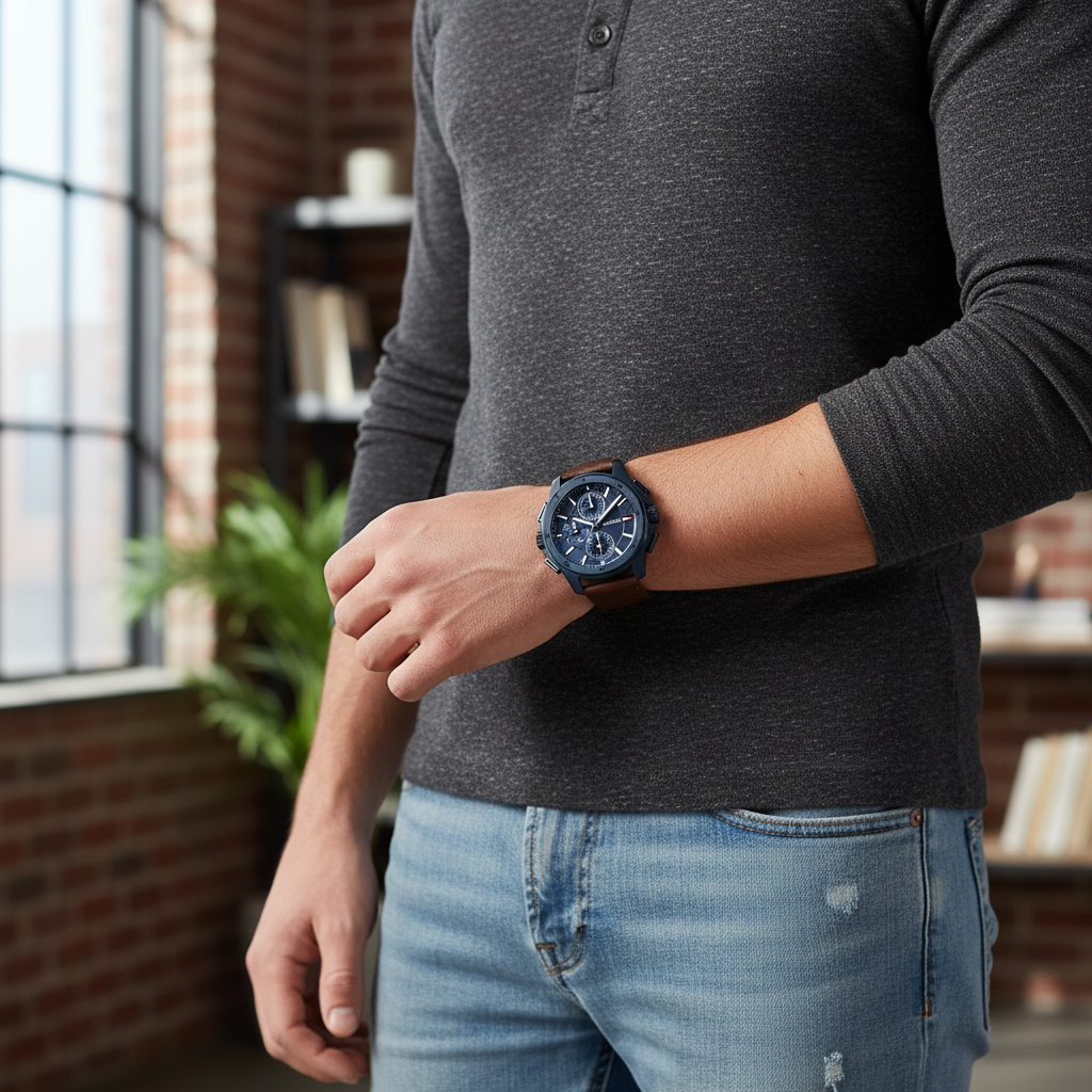 Tommy Hilfiger Larsen 171063 Multi-Function Blue Dial Men's Brown Leather Watch