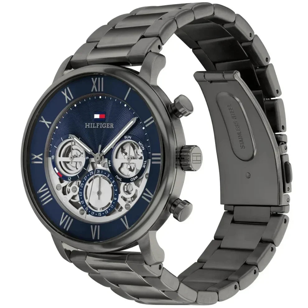 Tommy Hilfiger Legend 1710707 Gunmetal Steel Navy Skeleton Dial Men's Watch
