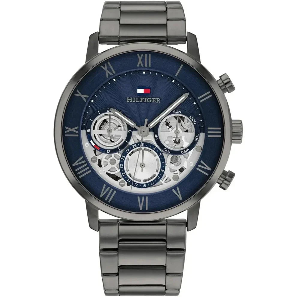 Tommy Hilfiger Legend 1710707 Gunmetal Steel Navy Skeleton Dial Men's Watch