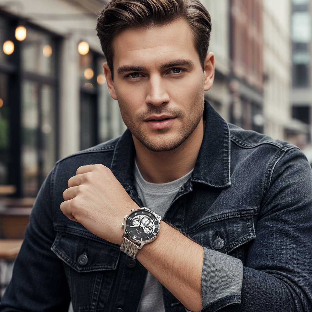 Tommy Hilfiger Owen 1710708 Silver Mesh Skeleton Dial Men's Watch