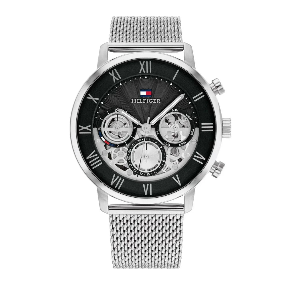 Tommy Hilfiger Owen 1710708 Silver Mesh Skeleton Dial Men's Watch