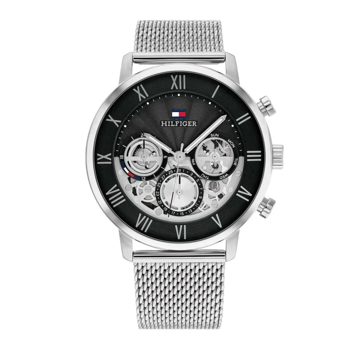 Tommy Hilfiger Owen 1710708 Silver Mesh Skeleton Dial Men's Watch