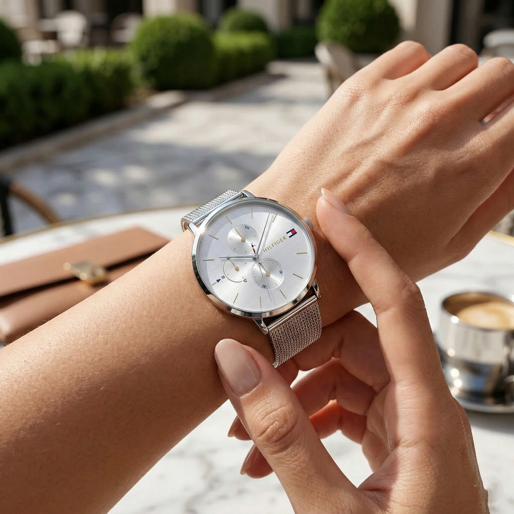 Tommy Hilfiger Jenna 1781942 Silver Mesh White Dial Women's Watch