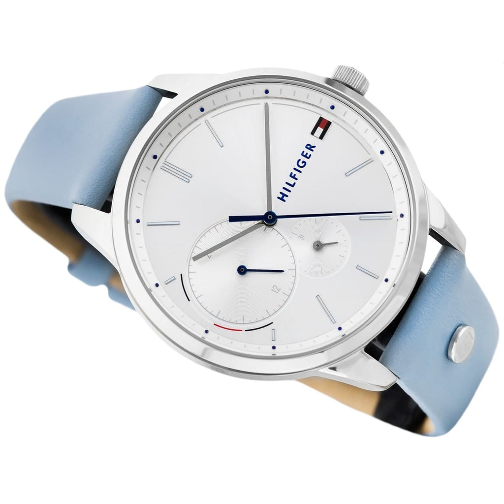 Tommy Hilfiger Brooke 1782023 Silver Case Light Blue Leather Strap Women's Watch