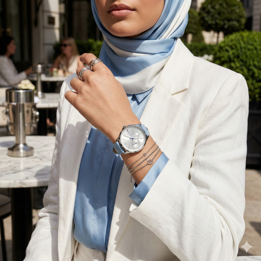 Tommy Hilfiger Brooke 1782023 Silver Case Light Blue Leather Strap Women's Watch