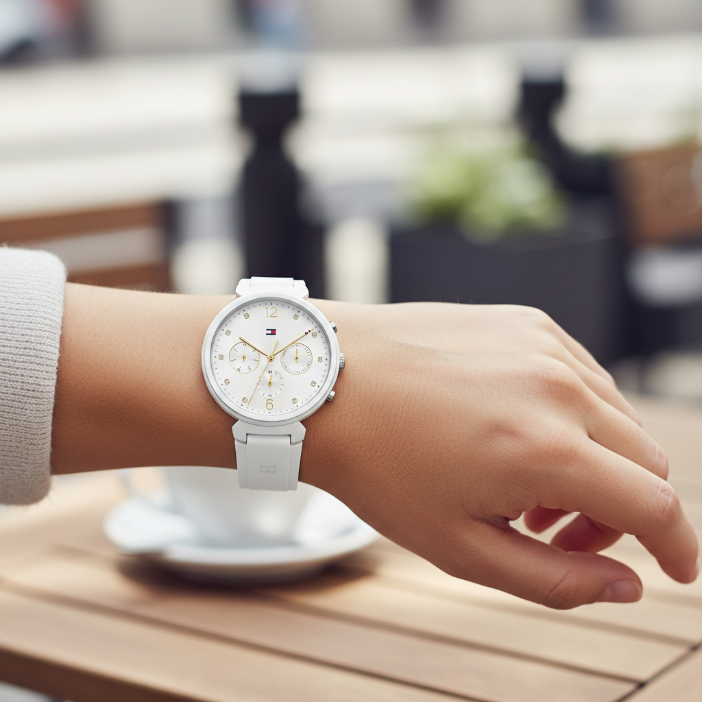 Tommy Hilfiger Ivy 1782342 Women's Silver Case White Dial White Rubber Watch