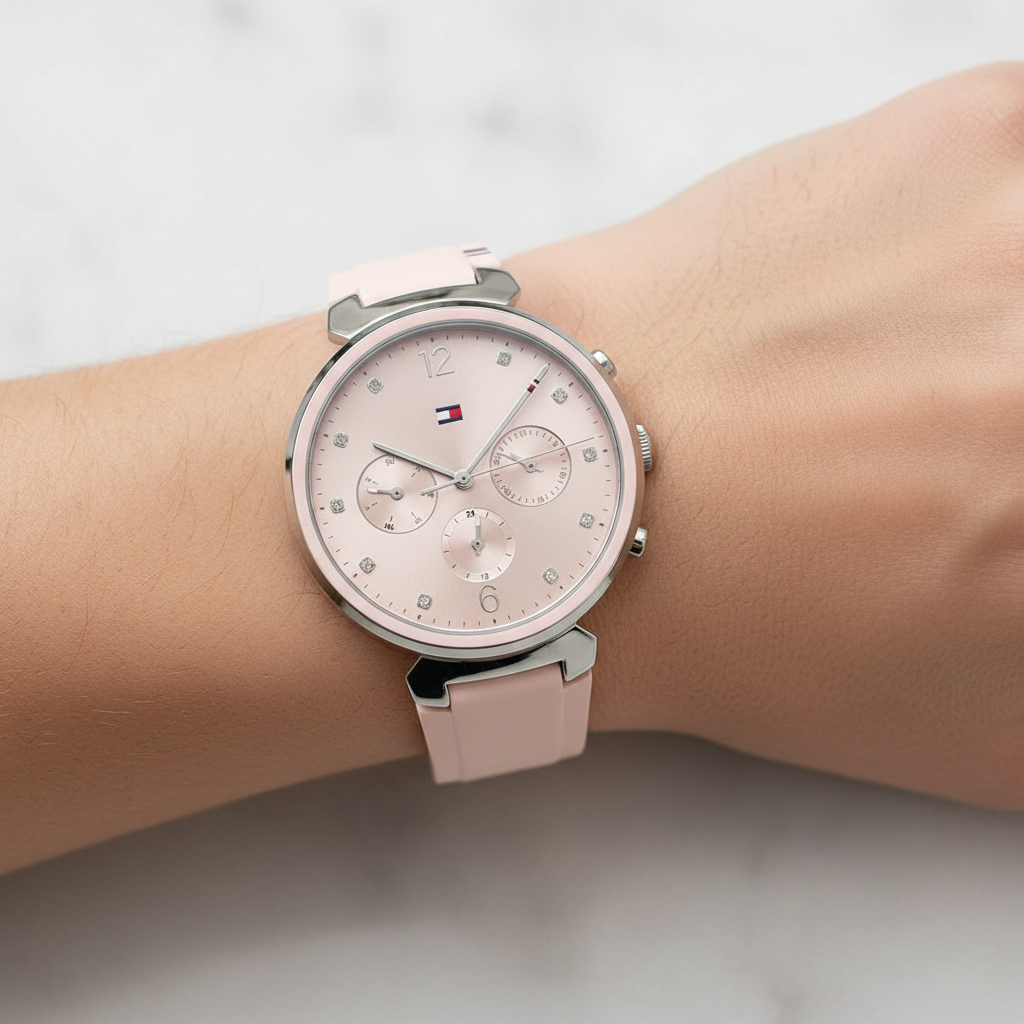 Tommy Hilfiger Lori 1782343 Women's Silver Case Pink Dial Pink Rubber Watch