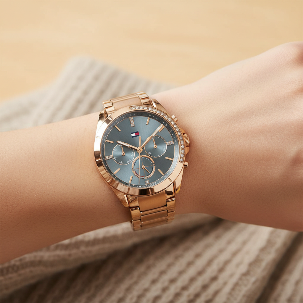 Tommy Hilfiger Kennedy 1782386 Women's Rose Gold Steel Watch with Blue Dial