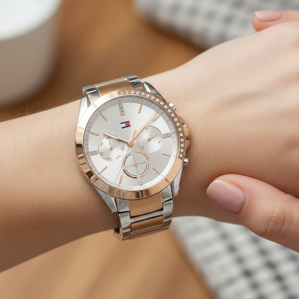 Tommy Hilfiger Kennedy 1782387 Two-Tone Silver & Rose Gold Crystal Bezel Women's Watch