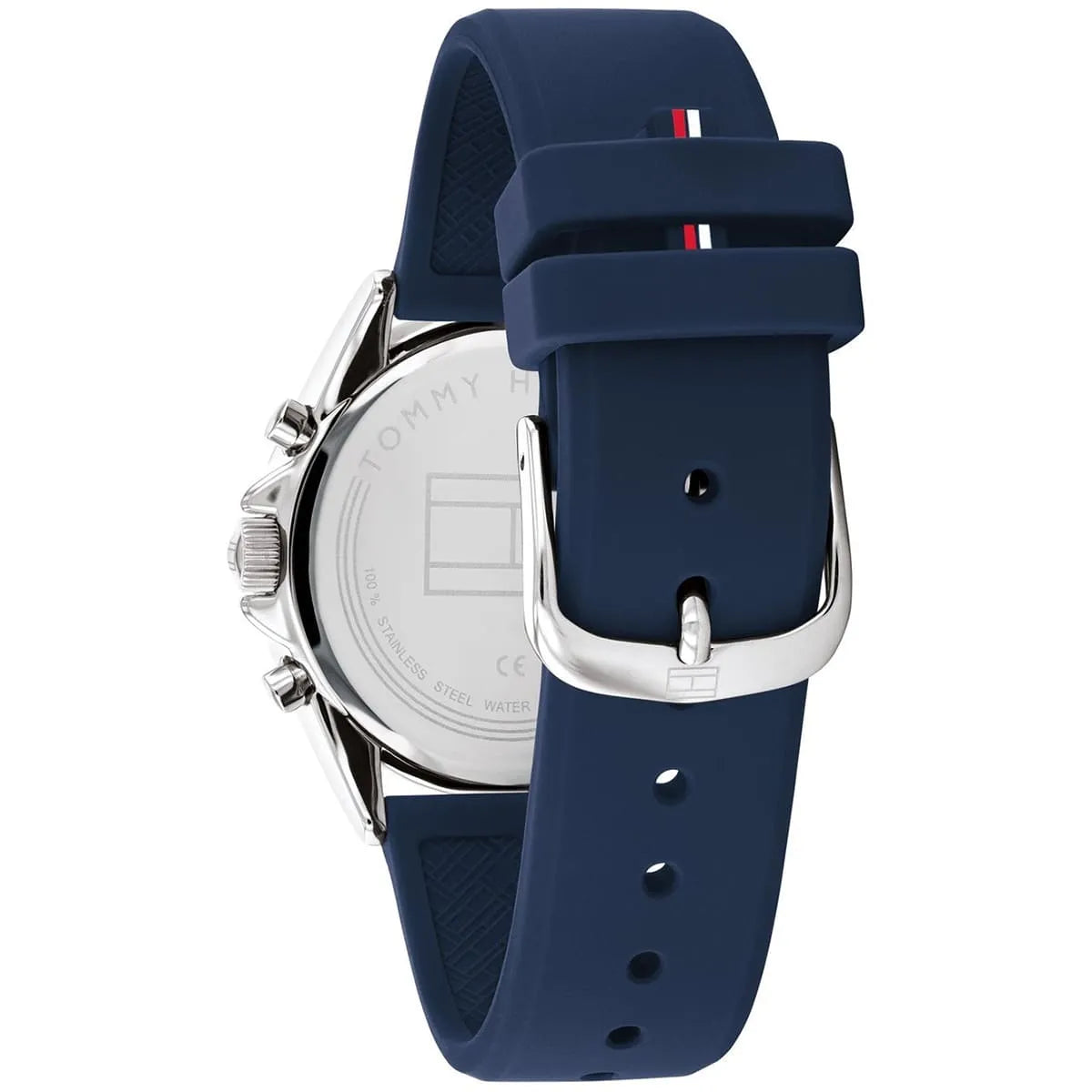Tommy Hilfiger Kennedy 1782389 Silver Crystal Case Navy Blue Rubber Women's Watch