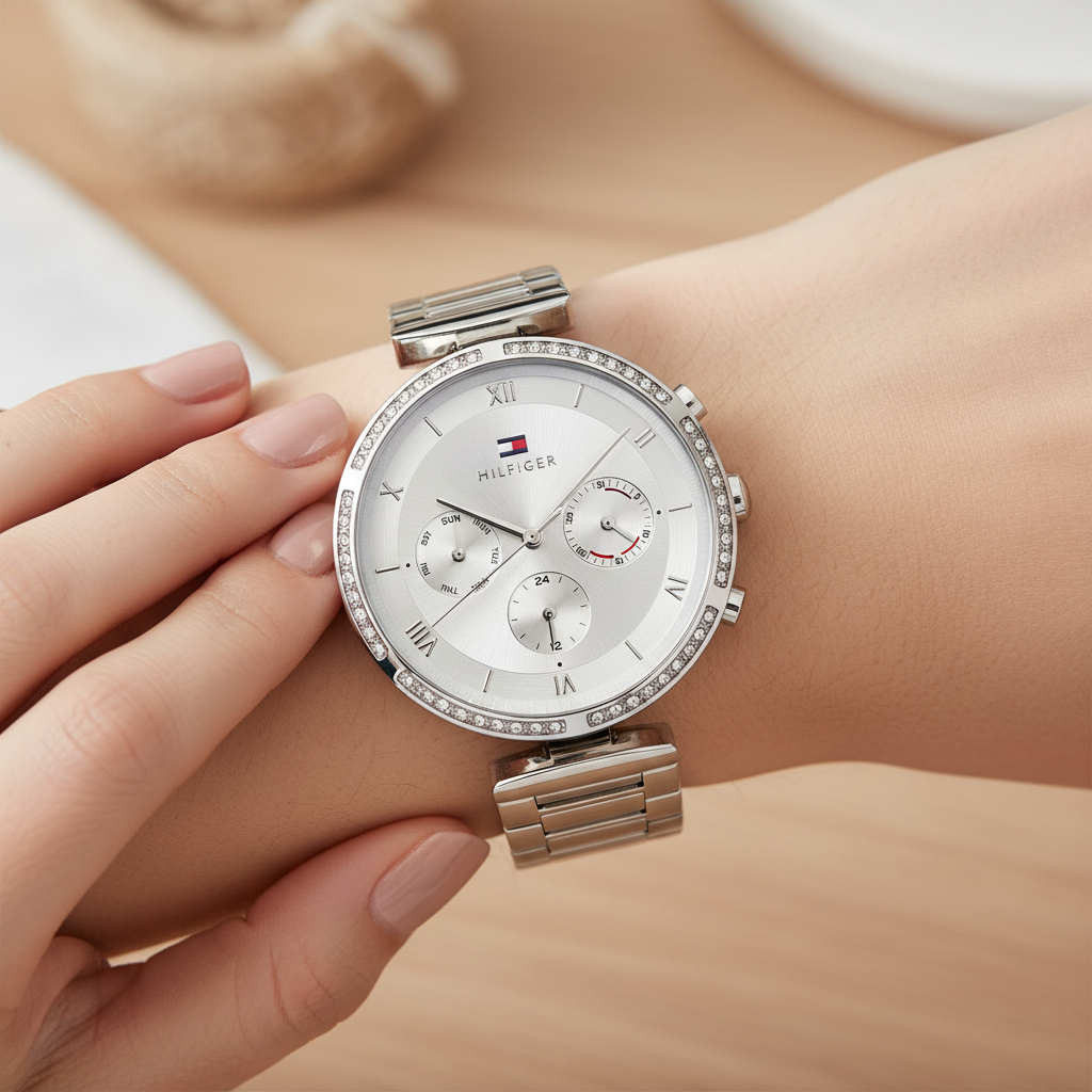 Tommy Hilfiger Luna 1782393 Silver Case Silver Dial Crystal Bezel Women's Watch