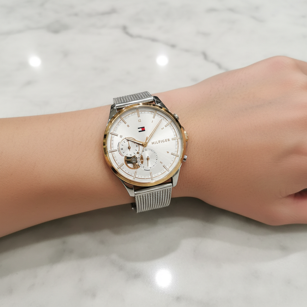 Tommy Hilfiger Quinn 1782416 Silver Mesh Rose Gold Bezel Women's Watch