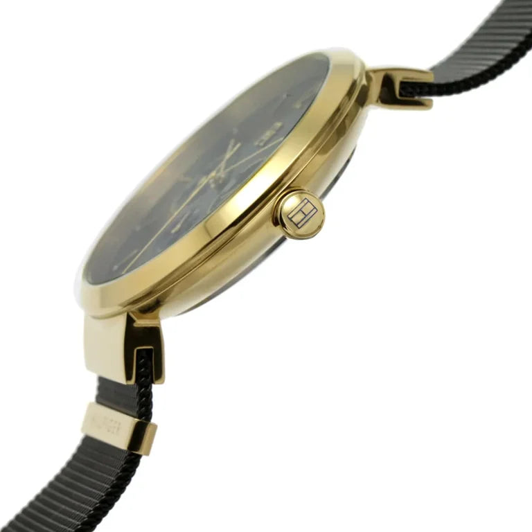 Tommy Hilfiger Lidia 1782540 Gold Case Black Dial Black Mesh Women's Watch