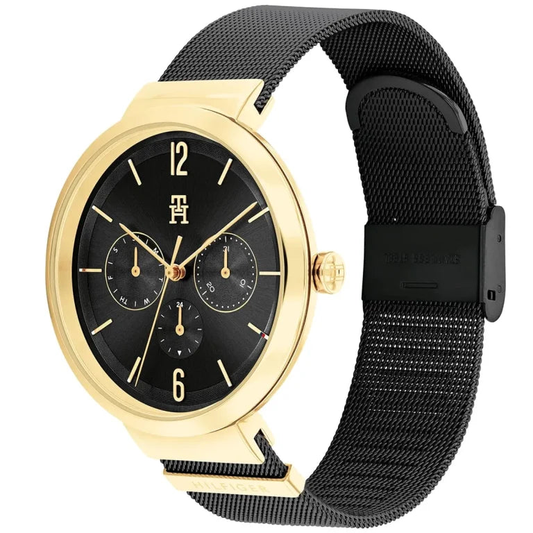 Tommy Hilfiger Lidia 1782540 Gold Case Black Dial Black Mesh Women's Watch
