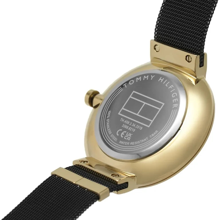 Tommy Hilfiger Lidia 1782540 Gold Case Black Dial Black Mesh Women's Watch