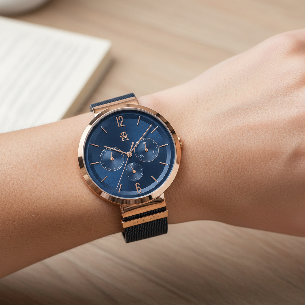 Tommy Hilfiger Lidia 1782541 Rose Gold Case Blue Dial Blue Mesh Women's Watch