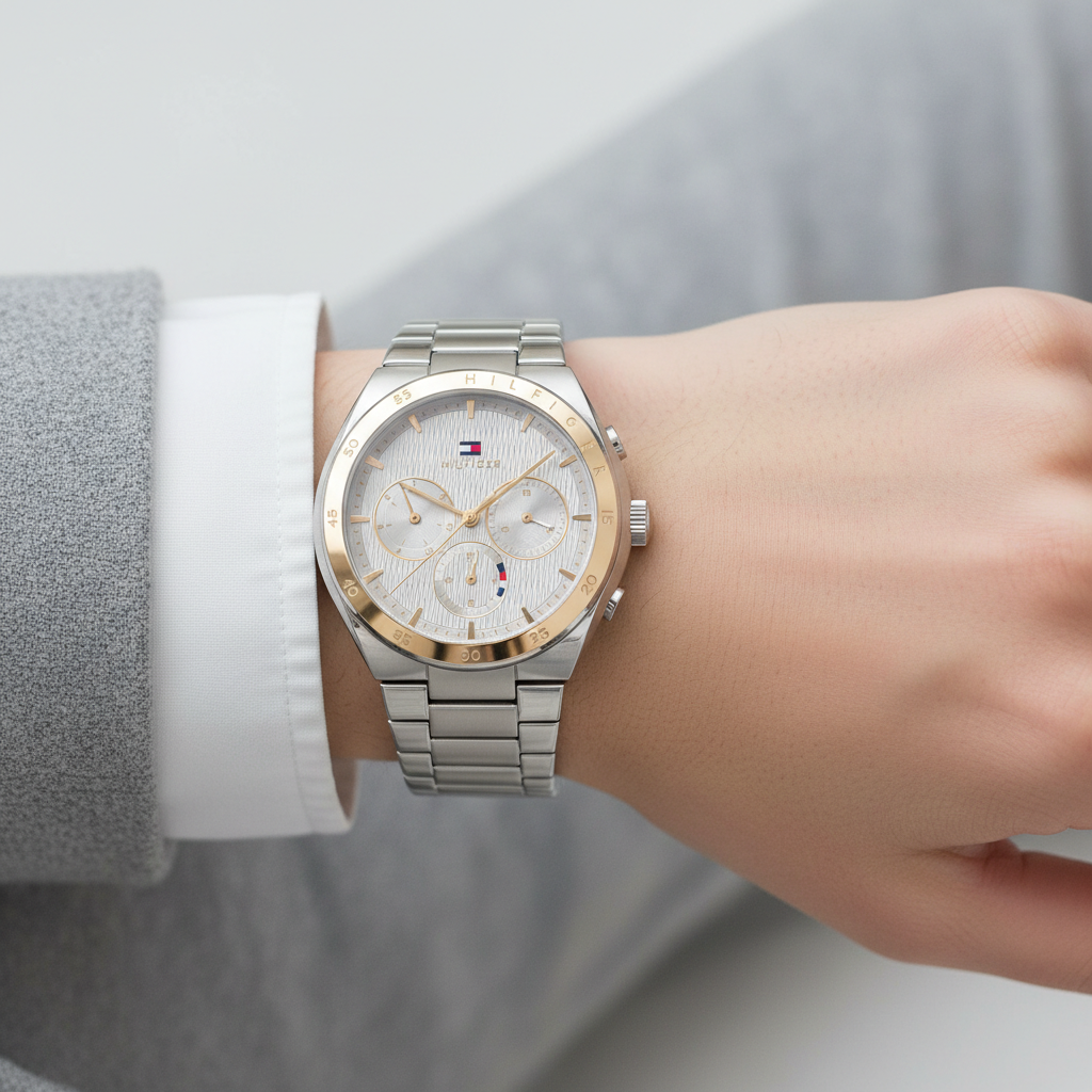 Tommy Hilfiger Tea 1782573 Two-Tone Silver & Rose Gold Wavy Dial Women's Watch