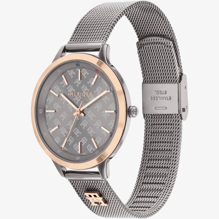 Tommy Hilfiger Tea 1782587 Gunmetal Mesh Rose Gold Bezel Women's Watch