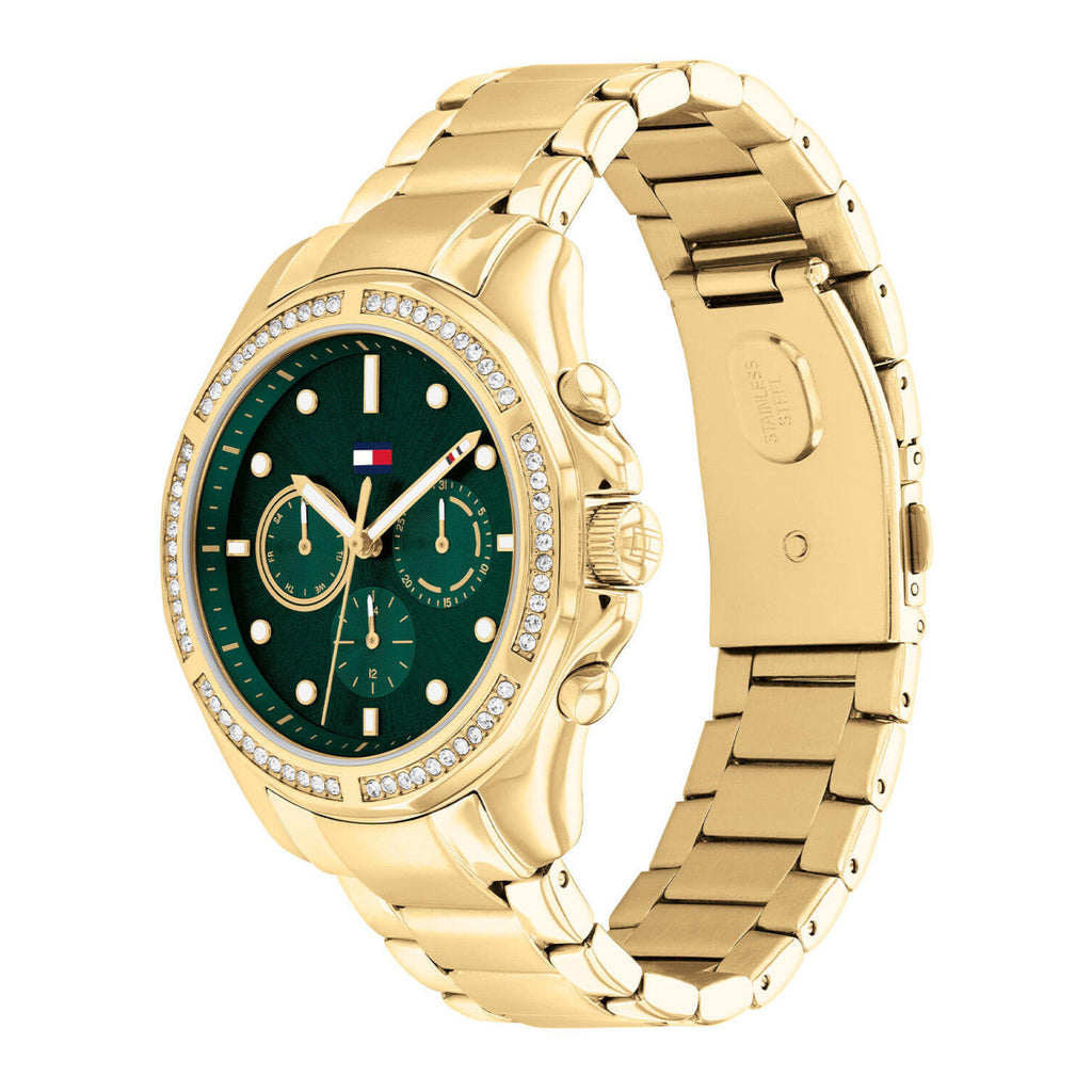 Tommy Hilfiger Ari 1782614 Gold-Tone Crystal Bezel Dark Green Dial Women's Watch
