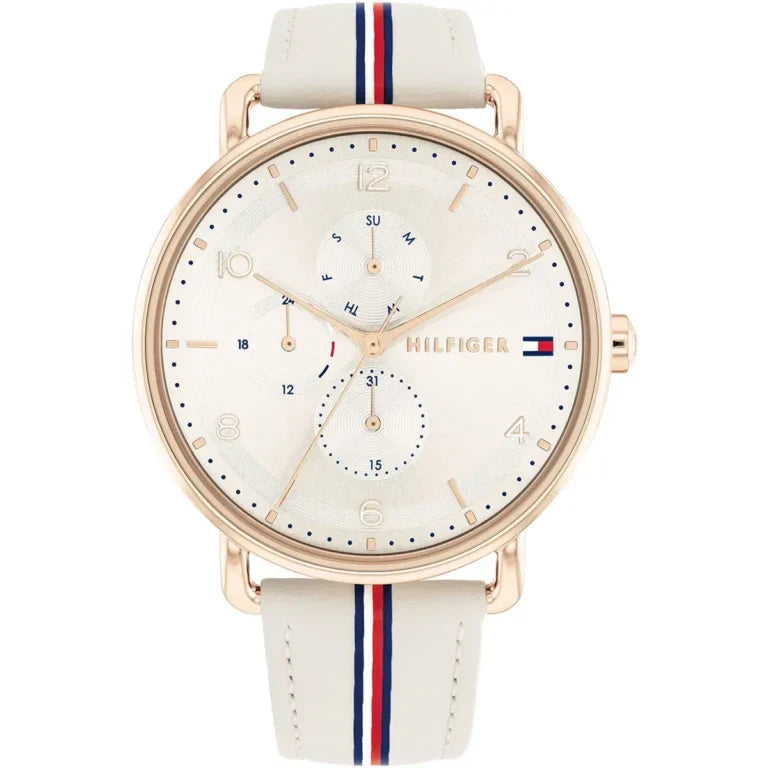 Tommy Hilfiger Lily 1782659 Rose Gold Case Beige Leather Strap Women's Watch