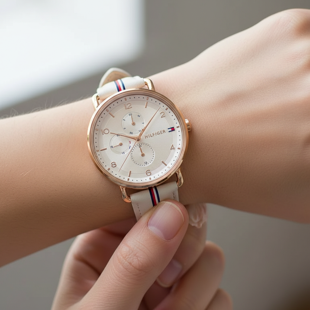 Tommy Hilfiger Lily 1782659 Rose Gold Case Beige Leather Strap Women's Watch