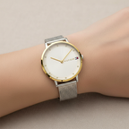 Tommy Hilfiger Pippa 1782667 Silver Mesh White Dial Gold Bezel Women's Watch
