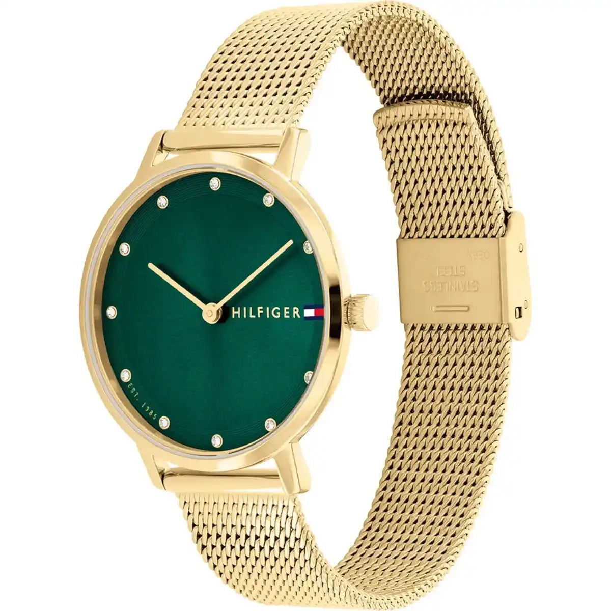 Tommy Hilfiger Pippa 1782668 Gold Case Green Dial Mesh Women's Watch