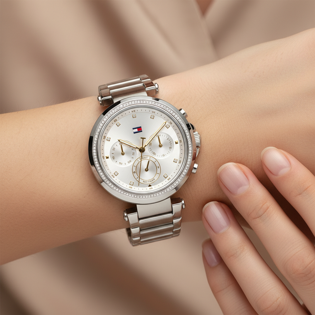 Tommy Hilfiger Emily 1782701 Silver Case Silver Dial Crystal Bezel Women's Watch