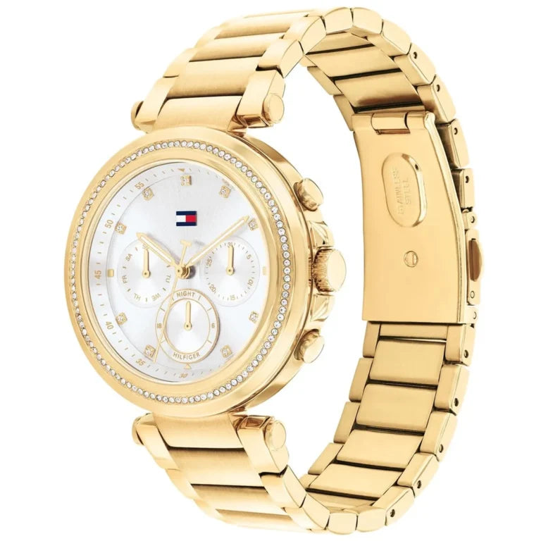 Tommy Hilfiger Emily 1782703 Gold Case Silver Dial Crystal Bezel Women's Watch