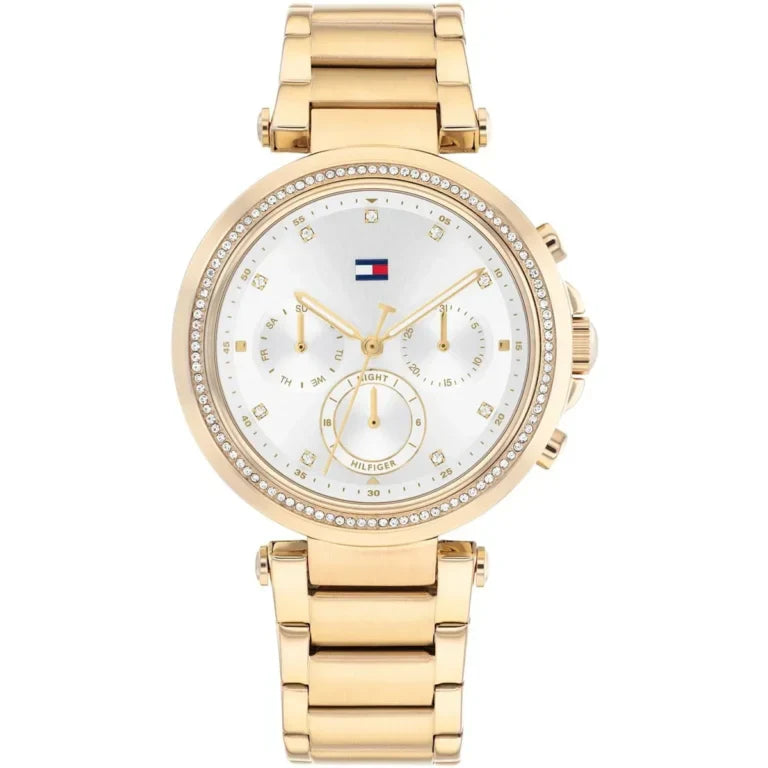 Tommy Hilfiger Emily 1782703 Gold Case Silver Dial Crystal Bezel Women's Watch