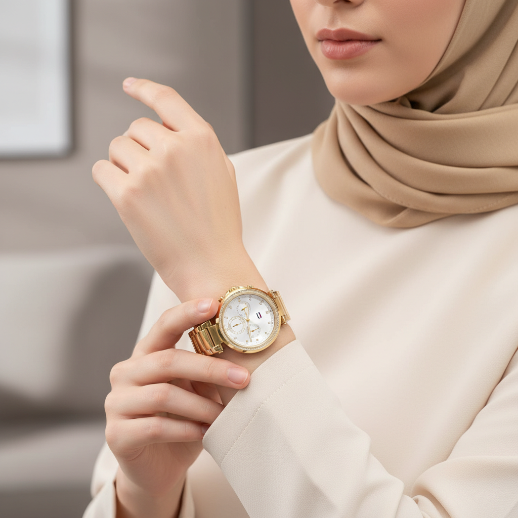 Tommy Hilfiger Emily 1782703 Gold Case Silver Dial Crystal Bezel Women's Watch