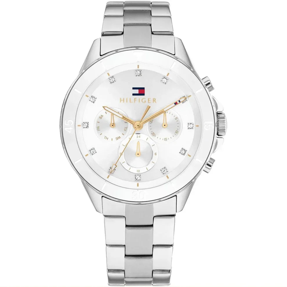 Tommy Hilfiger Mellie 1782707 Women's Silver Steel Watch with White Ceramic Bezel
