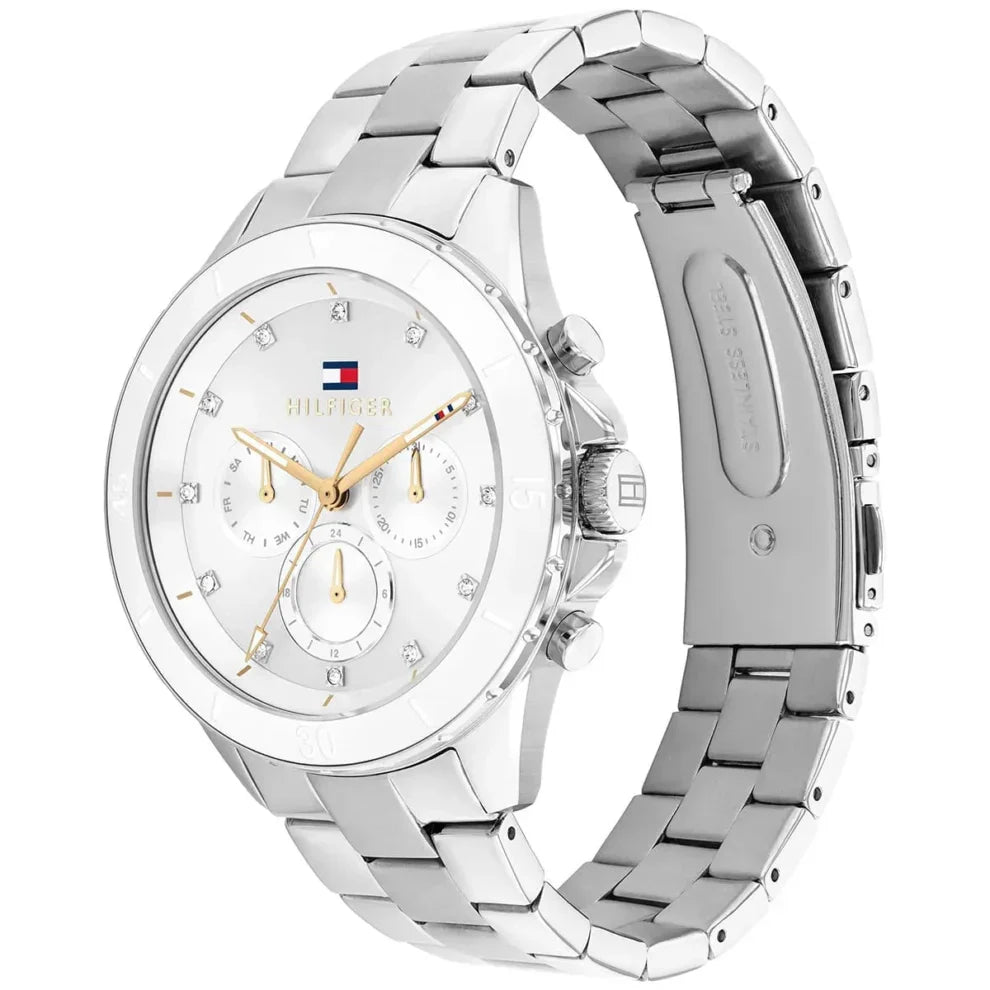 Tommy Hilfiger Mellie 1782707 Women's Silver Steel Watch with White Ceramic Bezel