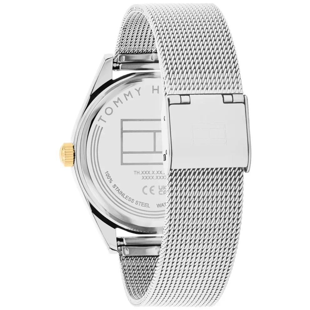 Tommy Hilfiger Monica 1782713 Silver Mesh Skeleton Dial Fluted Bezel Women's Watch