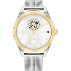 Tommy Hilfiger Monica 1782713 Silver Mesh Skeleton Dial Fluted Bezel Women's Watch