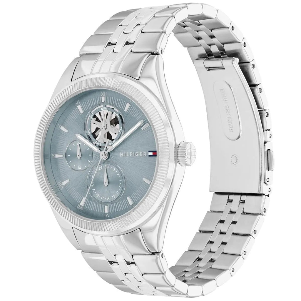 Tommy Hilfiger Monica 1782714 Silver Case Light Blue Skeleton Dial Women's Watch