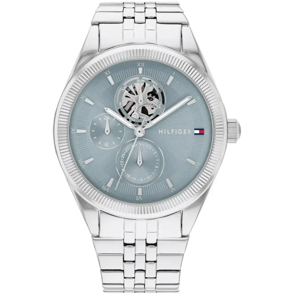 Tommy Hilfiger Monica 1782714 Silver Case Light Blue Skeleton Dial Women's Watch