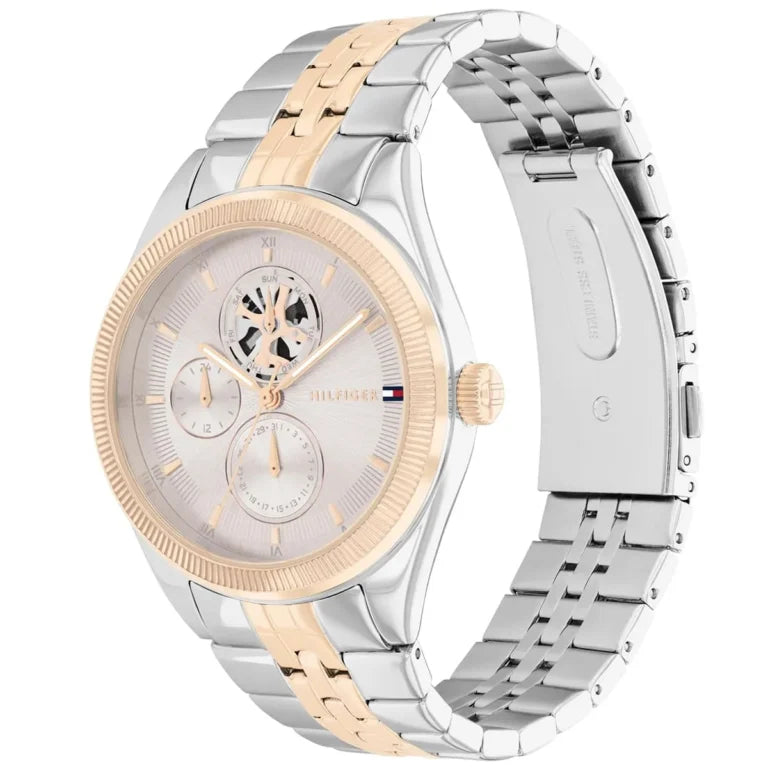 Tommy Hilfiger Monica 1782716 Two-Tone Skeleton Dial Fluted Bezel Women's Watch