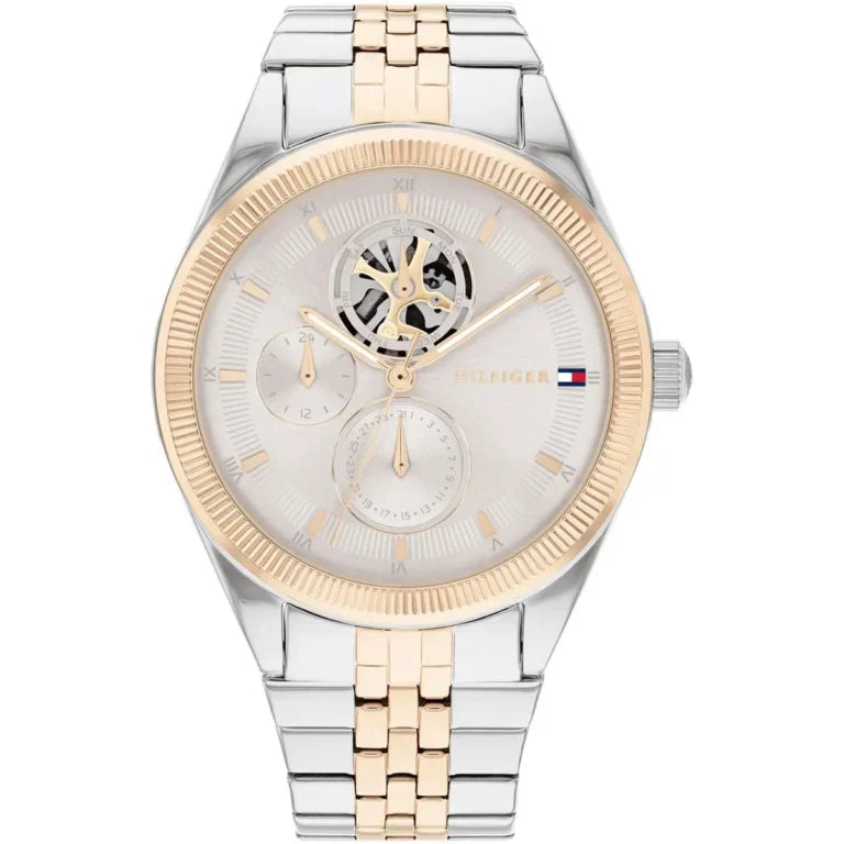 Tommy Hilfiger Monica 1782716 Two-Tone Skeleton Dial Fluted Bezel Women's Watch