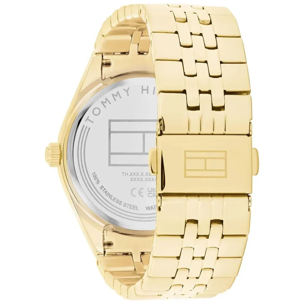 Tommy Hilfiger Monica 1782717 Gold Case Black Skeleton Dial Fluted Bezel Women's Watch