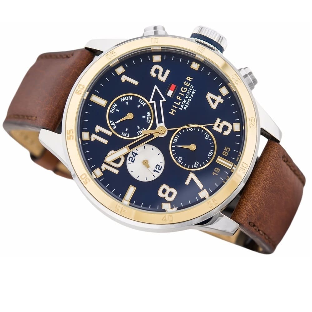 Tommy Hilfiger Trent 1791137 Two-Tone Case Blue Dial Brown Leather Men's Watch